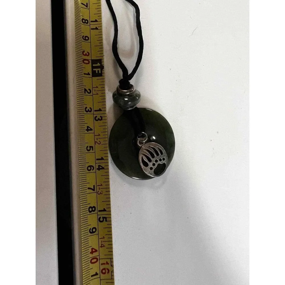 Jade‎ Donut & silver bear paw pendant necklace unisex women men AOS-B